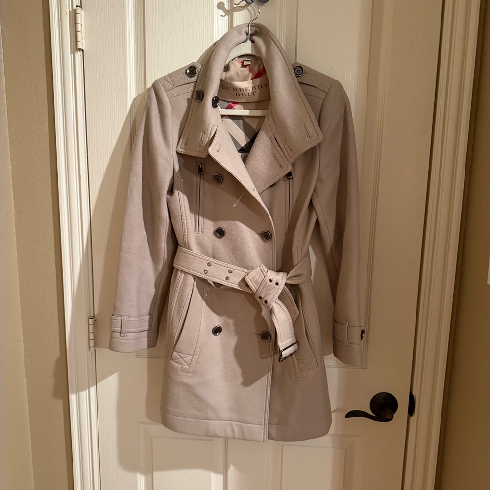 Burberry Taupe Trench Coat Classic Double Breasted Design